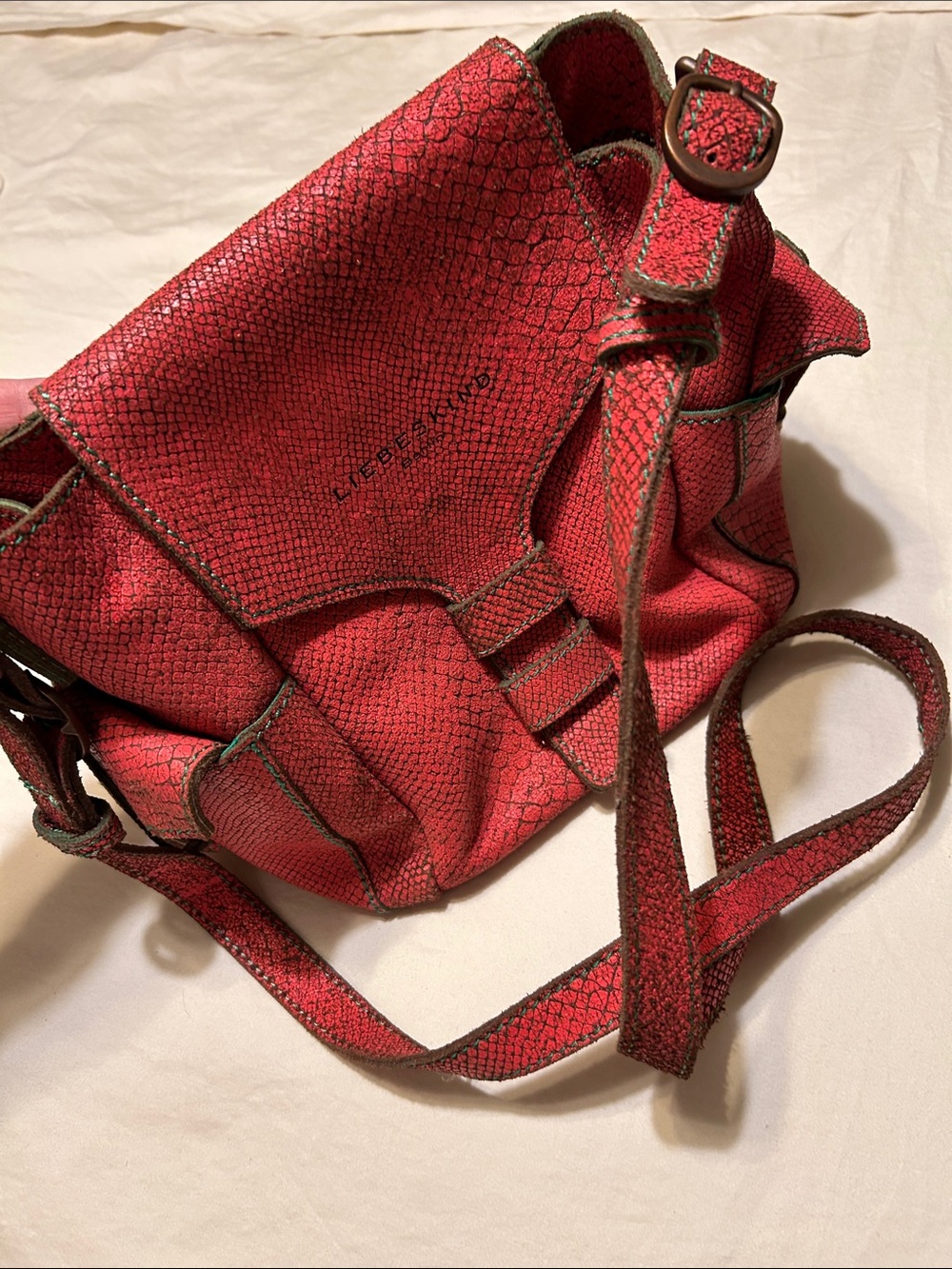 Liebeskind Red Textured Leather Shoulder Bag